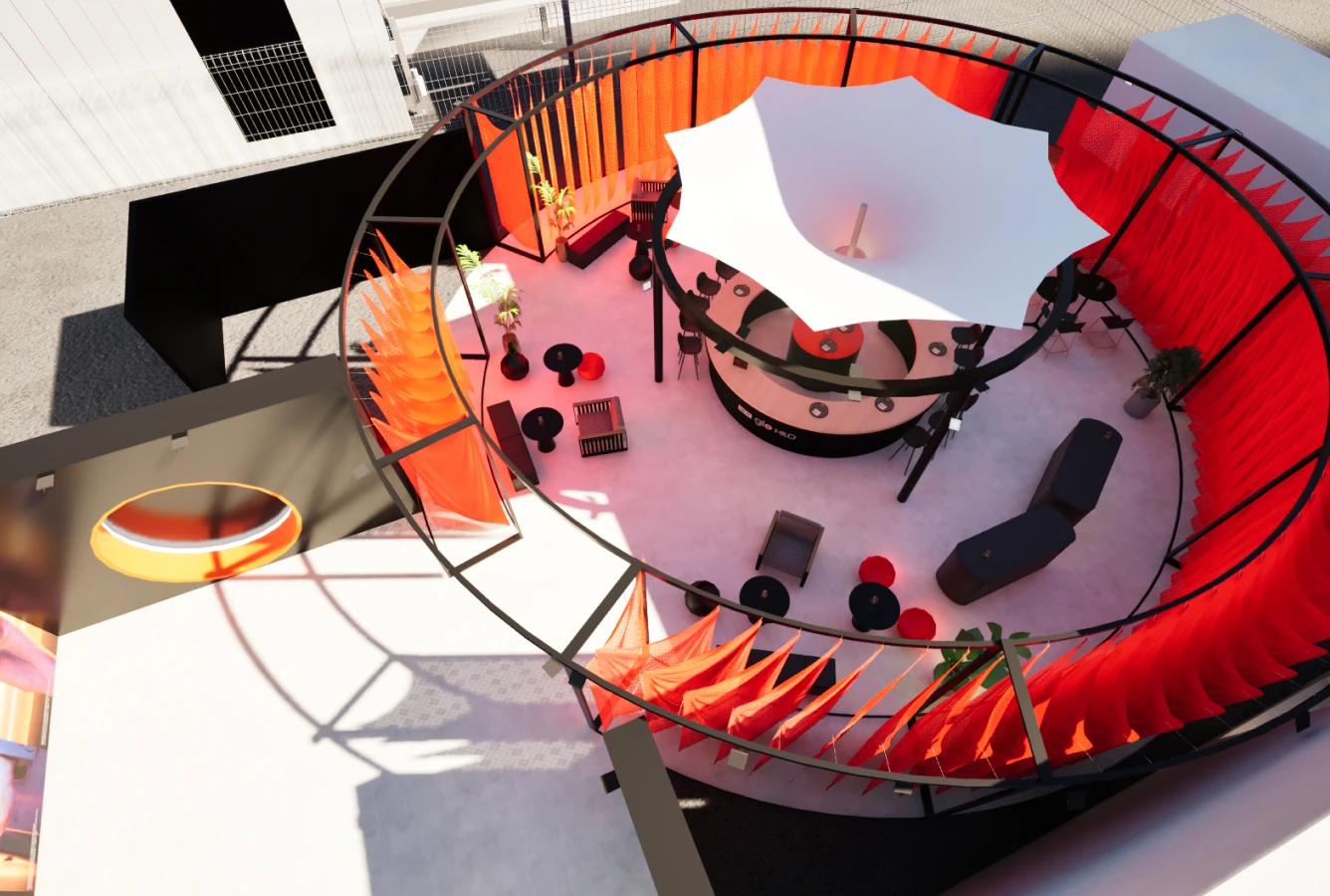 グロー・ヒーロの表参道ポップアップストアの喫煙所は静かな屋外の”くつろぎの場”として設計されています。